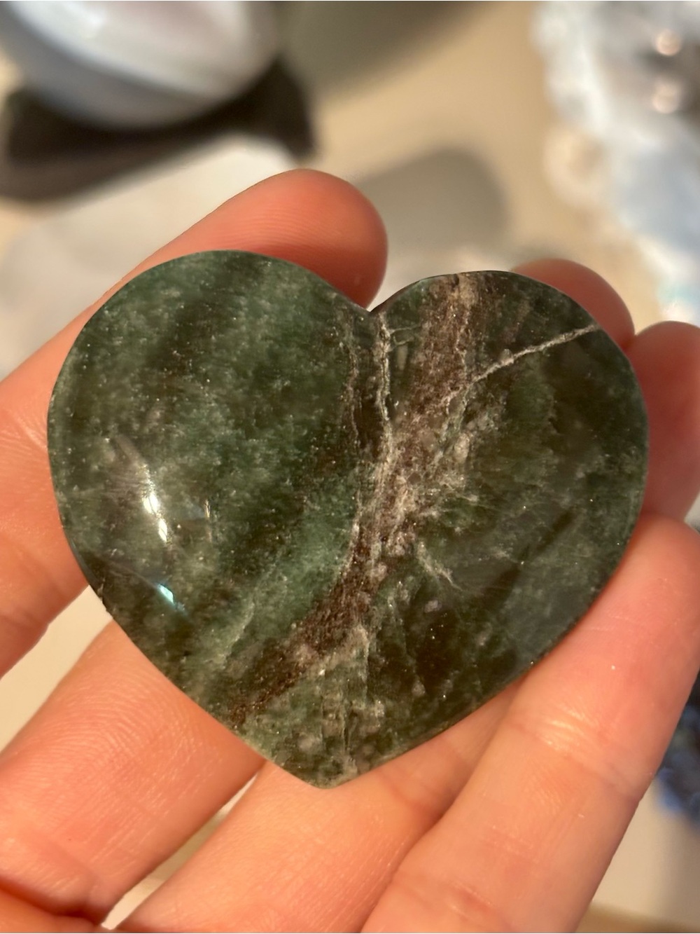 Natural Green Ocean Jasper Crystal Heart with Quartz Veining